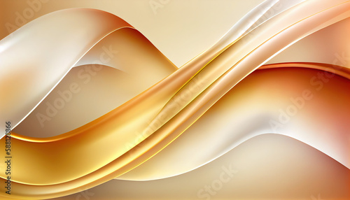 Abstract Shiny neon glass translucent wavy composition with gradient transition, brown beige white elegant clean background - generative AI.