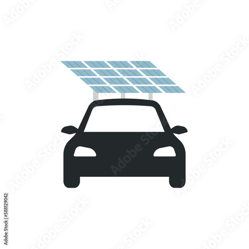 Solar powered car vector illustration. Clean energy mobile car.