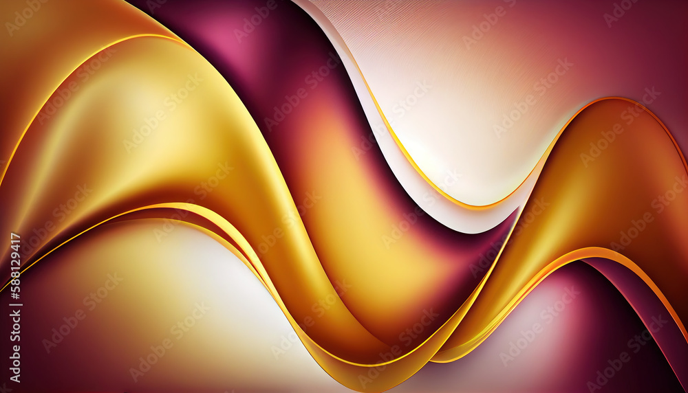 Obraz premium Abstract Shiny neon glass translucent wavy composition with gradient transition, purple yellow blue beige elegant clean background - generative AI.