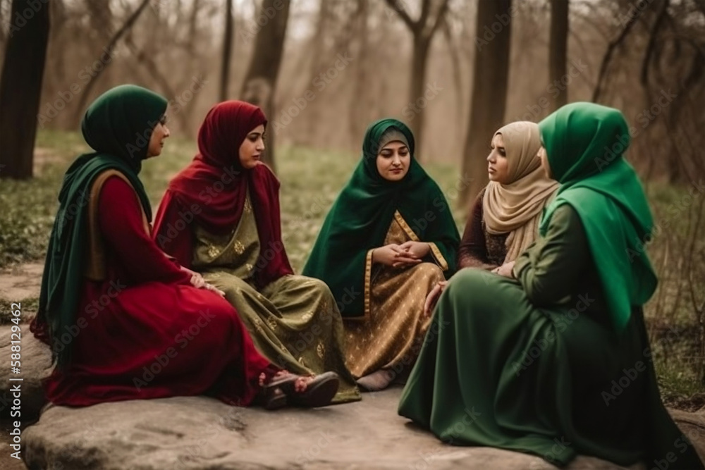 Naklejka premium Muslim women's group, generative ai