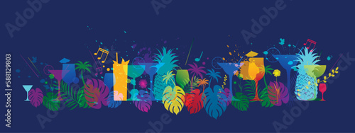 sfondo bicchieri da cocktail, aperitivo, beach club, concetto di festa in spiaggia, grafica bar