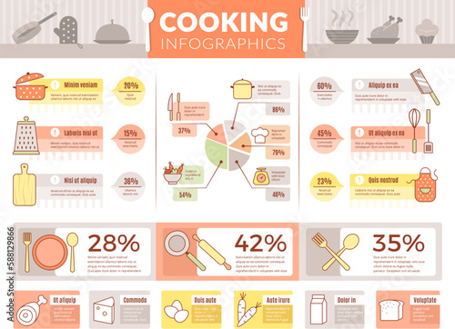 Cooking infographic. Symbols graphs and charts information of preparing food for restaurant menu recent vector infographic template