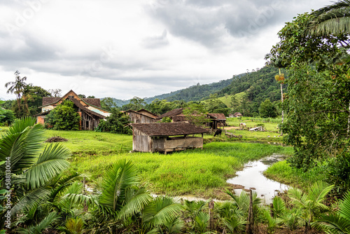 Green fields and meadows in the countryside of Pomerode, Santa Catarina in Brazil photo