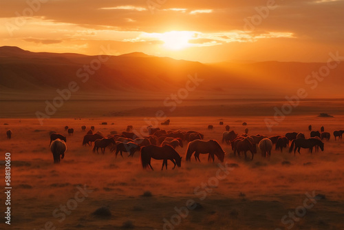 mongolian savanna sunset  generative ai