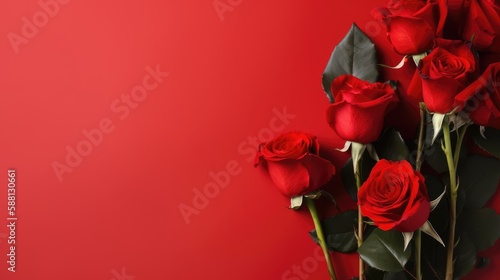 Wonderful roses on a color background. Space for copy. Generative AI