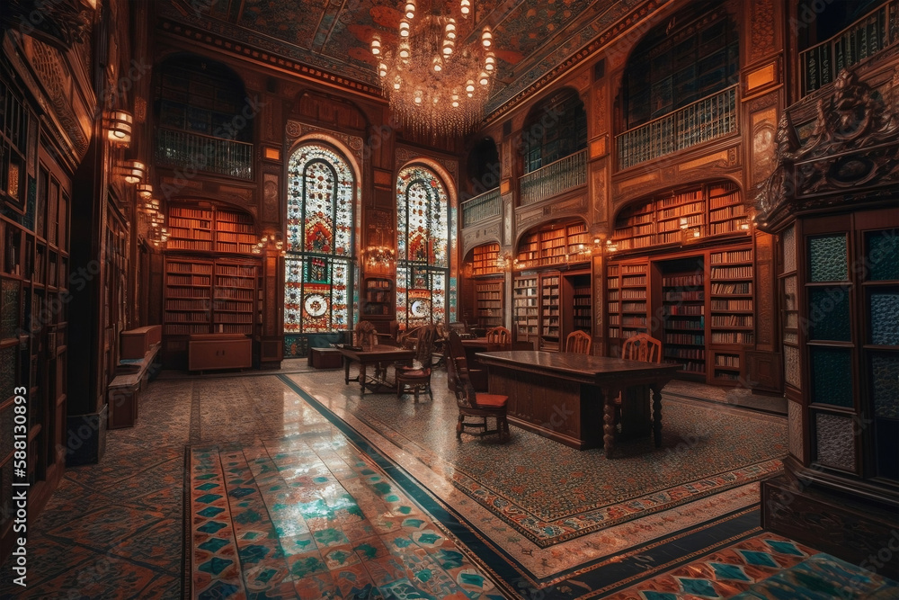 Obraz premium Islamic Books Library, generative ai