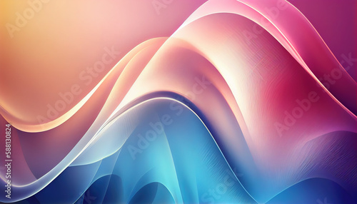 Abstract Shiny neon glass translucent wavy composition with gradient transition, pink blue purple Beige elegant clean background - generative AI.