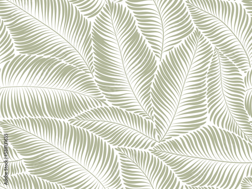 seamless abstract floral background with leaves. white patterrn with green painted leaves. Vector illustration.