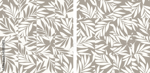 Seamless abstract  light  grey and dark floral  background.Vector floral  pattern with leaves.