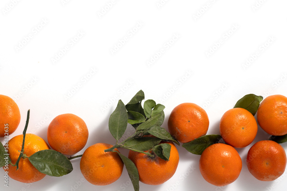 Fresh mandarine on a white background. Top view, flat lay Fresh mandarine on a white background. Top view, flat lay