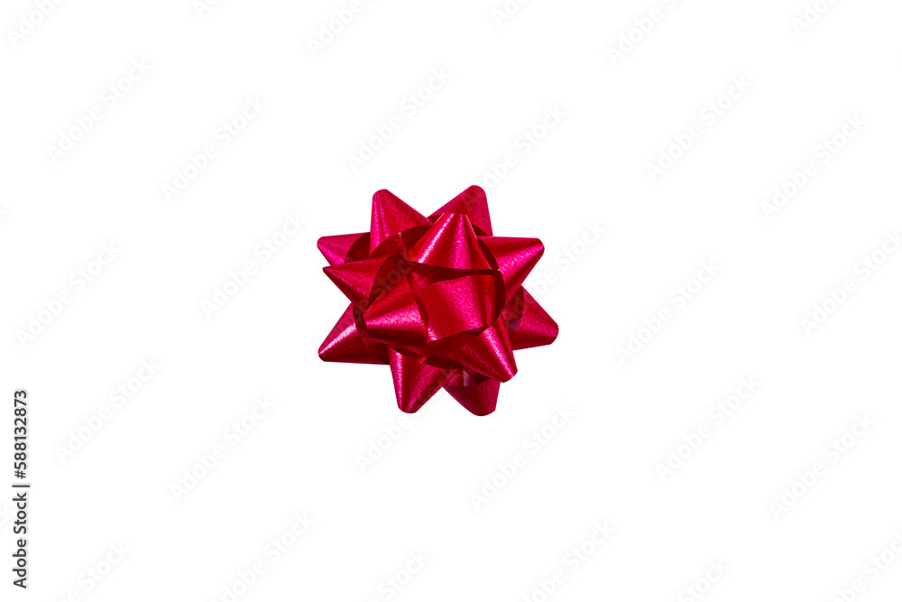 Red gift bow on an isolated white background. Top view, flat lay Red gift bow on an isolated white background. Top view, flat lay