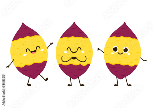 Roasted sweet potato. Sweet potato cartoon. Sweet potato character design.