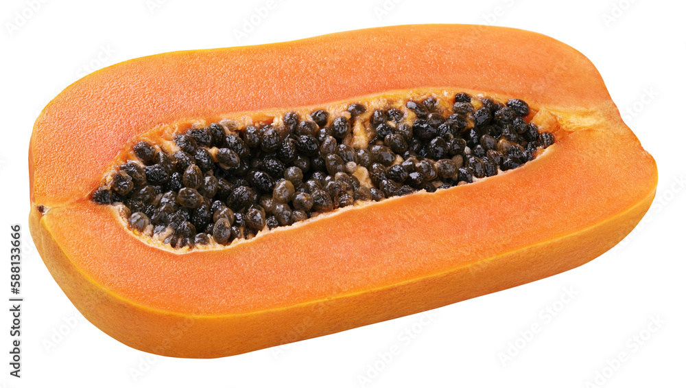 Half of papaya fruit isolated on transparent background