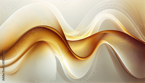 Abstract Shiny neon glass translucent wavy composition with gradient transition, white brown gold elegant clean background - generative AI.