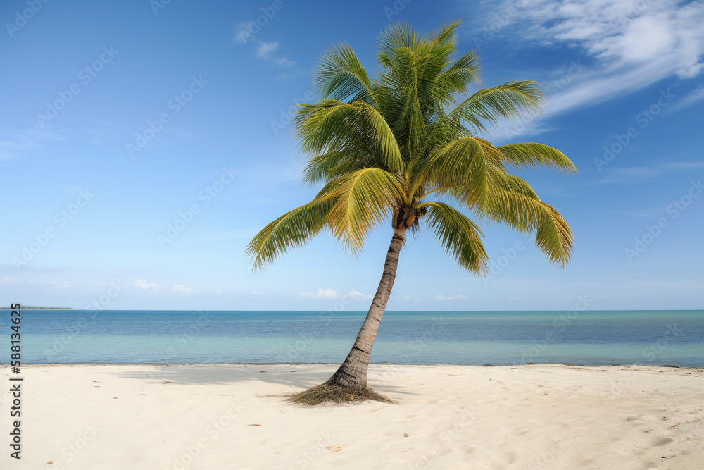 Tropical landscape of summer scenery, white sand with palm trees. Luxury travel vacation destination,  Created using generative AI tools.