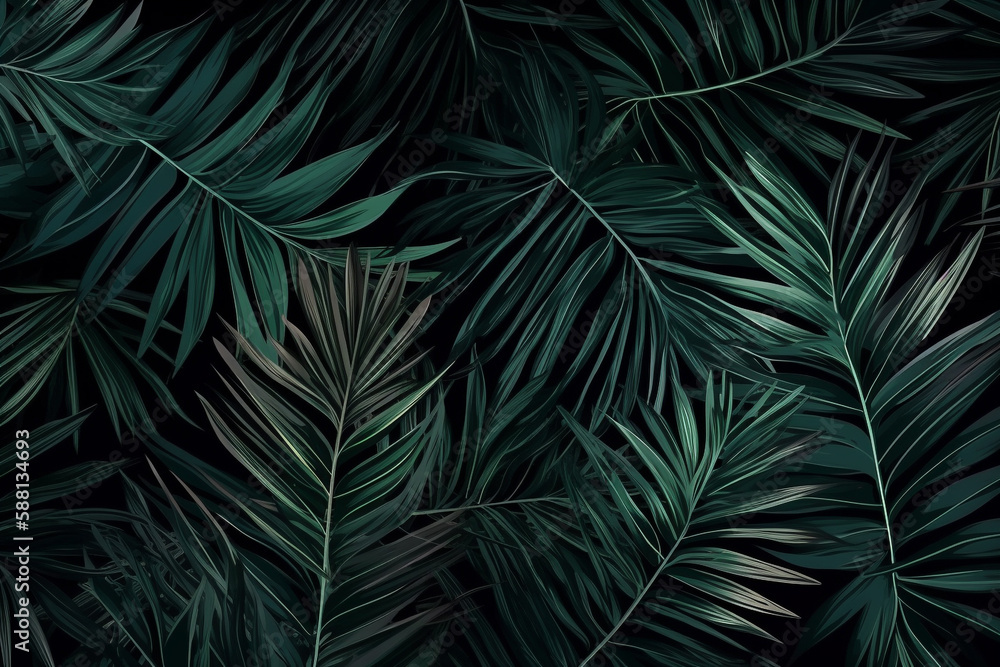  tropical pattern with green phoenix palm leaves.Created using generative AI tools.