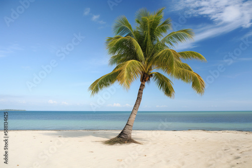 Tropical landscape of summer scenery  white sand with palm trees. Luxury travel vacation destination   Created using generative AI tools.