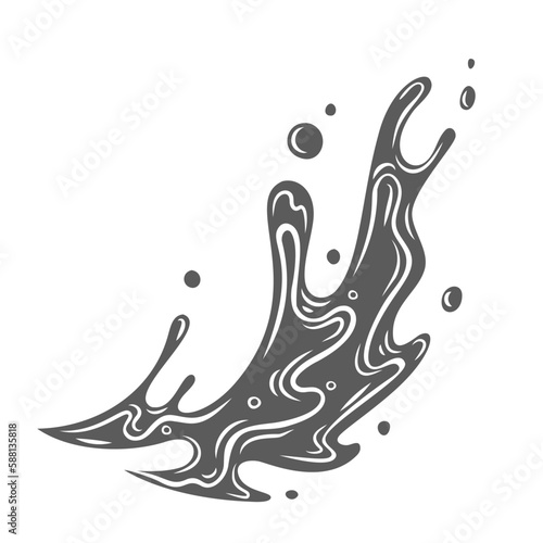 Water splash glyph icon vector illustration. Stamp of falling liquid drops of curve shape, pure wavy squirt with splatters and drips, aqua stream swirl and whirl, water splashing with droplets