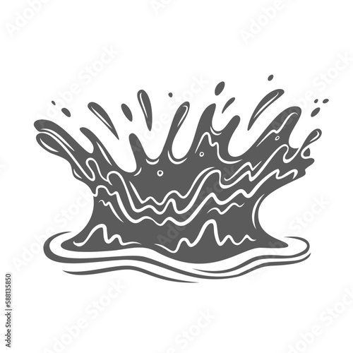 Falling water splash glyph icon vector illustration. Stamp of drops and swirls crown  aqua waves of fluid and stream spatters  drips fall on rain puddle with burst effect  simple water sprays