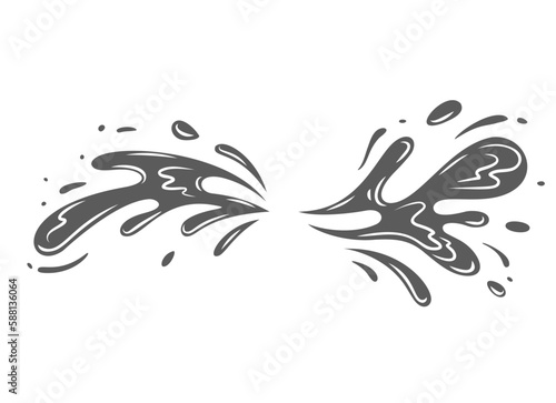 Water splash glyph icon vector illustration. Stamp of small burst of pure fresh liquid, aqua spray with drip and spill, rain or shower clean droplets falling on water surface with splatters and blobs