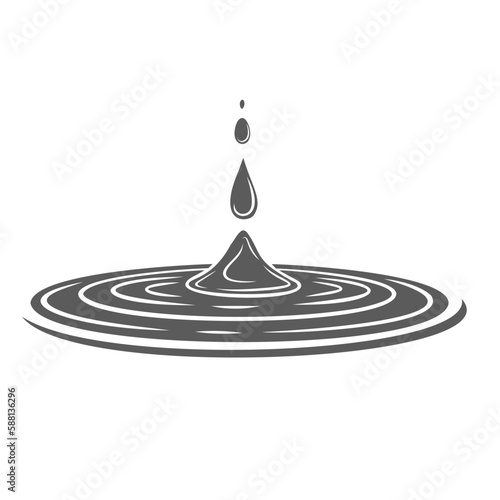 Drops falling on water surface glyph icon vector illustration. Stamp of flowing droplets with splash and concentric water waves, clean liquid pouring over top with ripple effect in circle shape