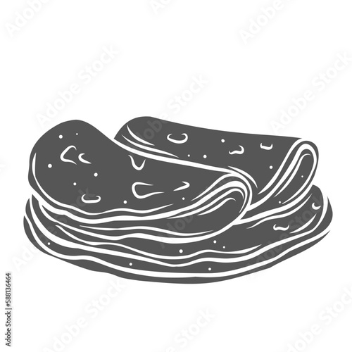 Tortillas glyph icon vector illustration. Stamp of round maize flatbread in stack, pile of tortillas from Mexican restaurant menu, appetizer and traditional food ingredient for burrito and taco