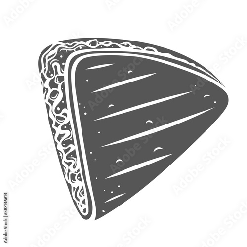 Quesadilla glyph icon vector illustration. Stamp of single takeout snack from Mexican fast food restaurant menu, chicken meat and cheese, spices in tortilla wrap for hot spicy quesadilla sandwich