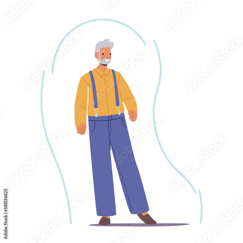 Senior Man Inside Of Strong Immunity Shield, Signifying Robust Health And Secure Immune System Vector Illustration