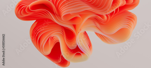Orange gradient color organic abstract shape, 3d illustration, layered waves of paper modern background