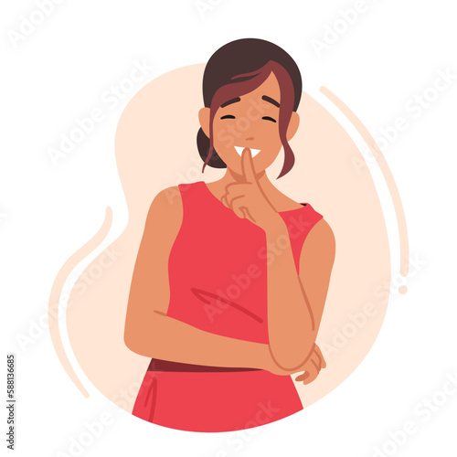 Female Character Displaying Gesture Of Silence By Pressing A Finger Against her Lips, Conveying A Message Of Secrecy