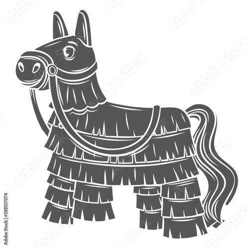 Pinata glyph icon vector illustration. Stamp of cute funny horse or donkey character, Mexican handcraft paper toy for birthday party and holiday, pinata for traditional carnival and festival in Mexico
