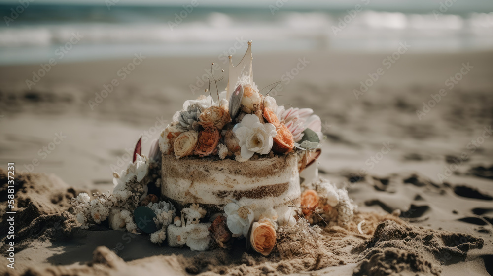 Wedding Cake on the Beach-Generative AI Wedding Cake on the Beach-Generative AI