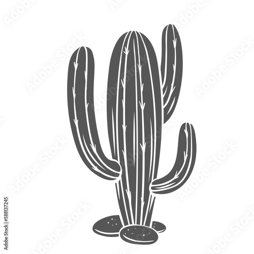 Mexican cactus glyph icon vector illustration. Stamp of cute cacti from sand desert in Mexico, silhouette of prickly tropical succulent plant with thorns from dry climate, exotic cactus houseplant