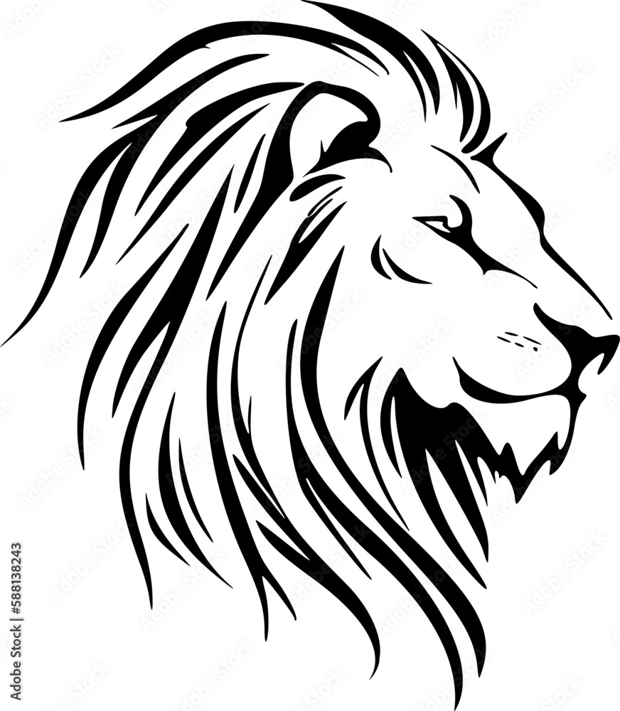 ﻿White and black vector lion logo with simple design.