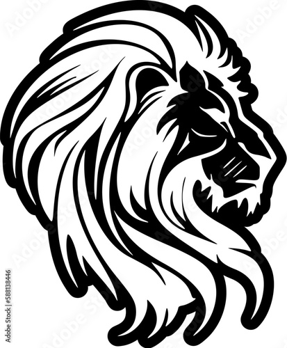    A vector logo of a black and white lion  kept simple.