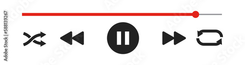 Progress loading bar of audio or video player with time slider, pause, rewind and fast forward buttons vector graphic illustratation