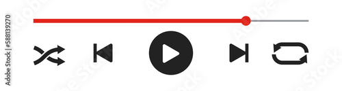Progress loading bar of audio or video player with time slider, pause, rewind and fast forward buttons vector graphic illustratation