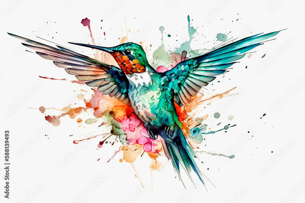 Fototapeta premium beautiful flying hummingbird flowers