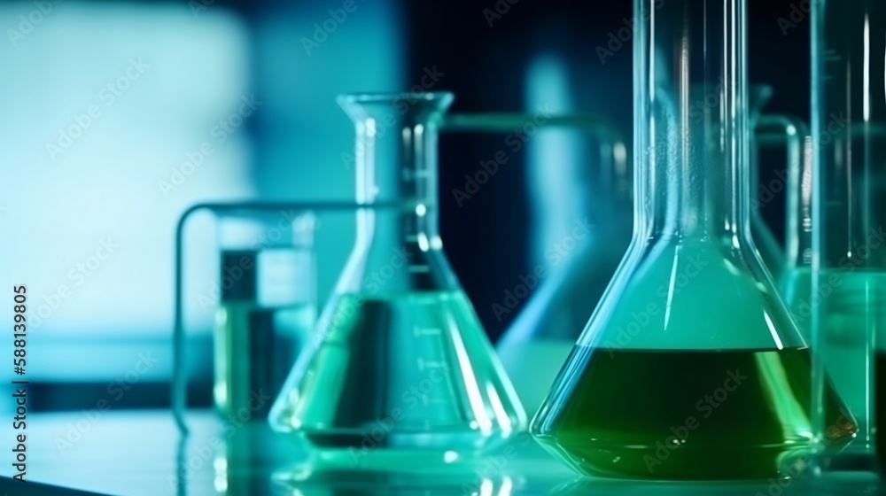 Laboratory Research - Scientific Glassware For Chemical Background. Generative AI Laboratory Research - Scientific Glassware For Chemical Background. Generative AI