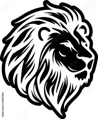 ﻿Minimalist lion logo - black & white vector art.