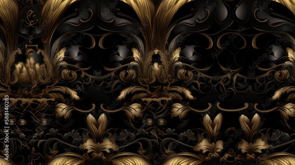 Seamless Black Background Texture with Luxury Gold Ornaments Seamless Black Background Texture with Luxury Gold Ornaments