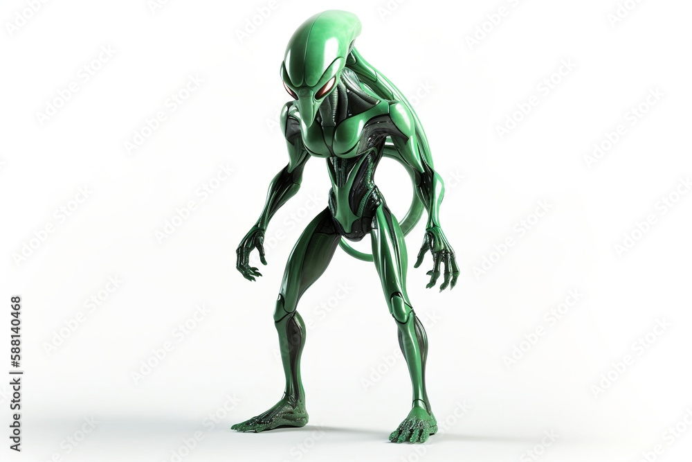 Green cyber alien on isolated white background, generative ai Green cyber alien on isolated white background, generative ai