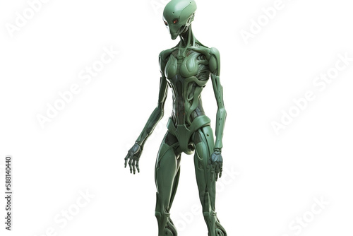 Green alien standing on a white background, generative ai