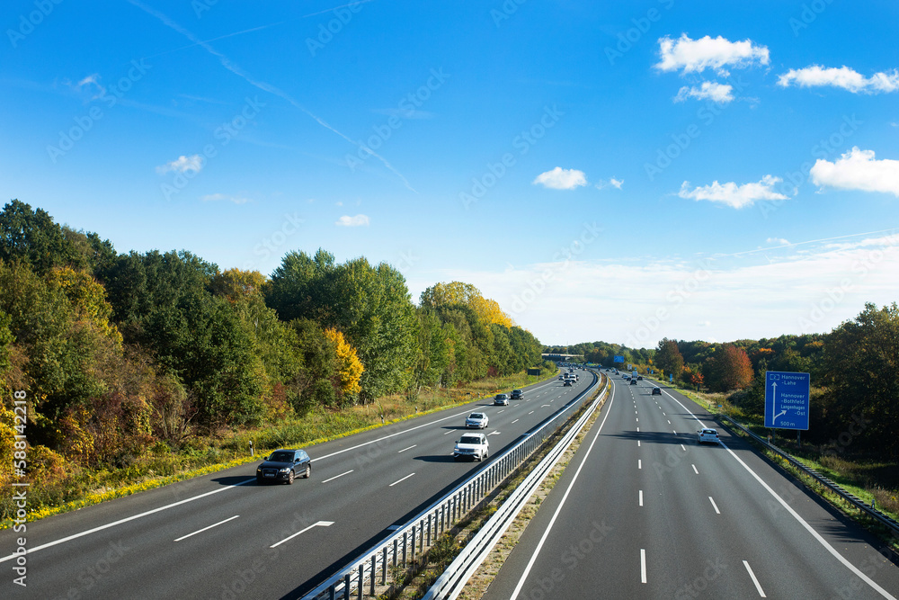 Hannover, Germany - October 16, 2022. Federal Highway 2 is a German Autobahn connecting the Ruhr area to the west with Berlin