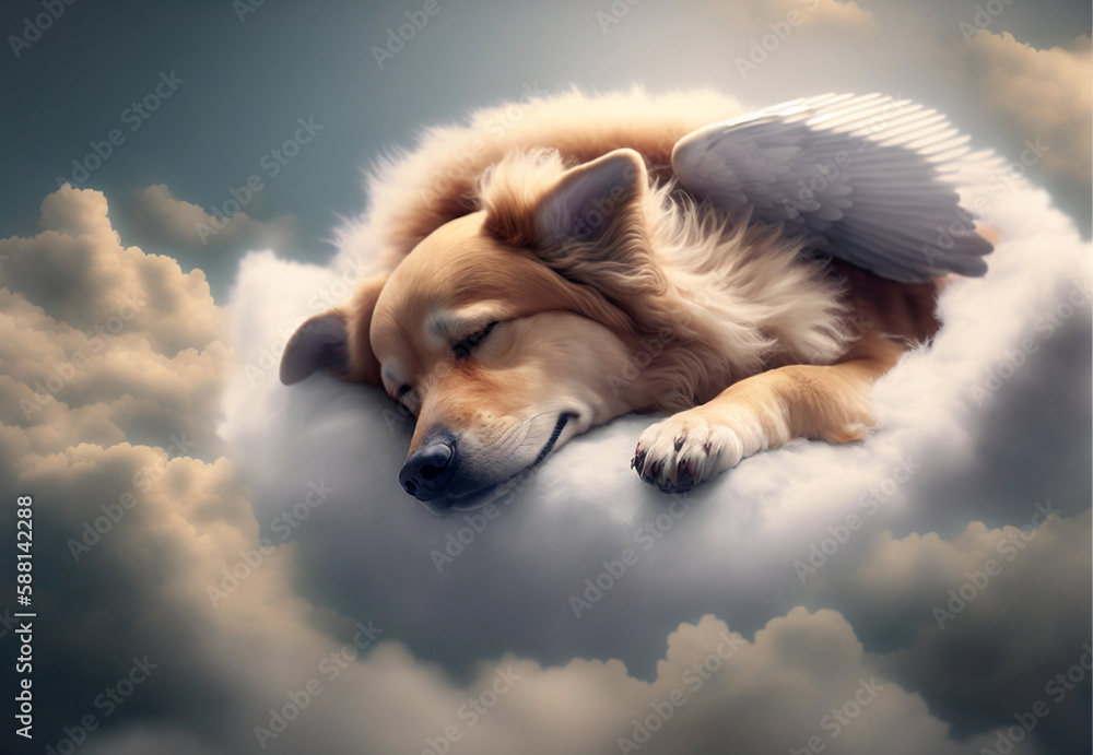 Premium Photo  Sleeping dog on a cloud heaven for dogs pet death