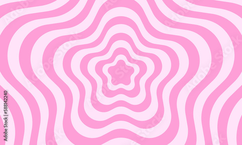 Poster with repeating pink flowers in trendy girly 2000s design. Groovy psychedelic pattern in y2k style. Cute vector illustration in pastel colors.
