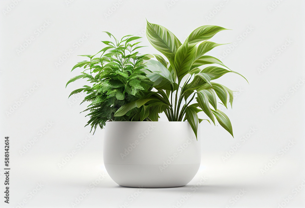 Houseplants in a pot on a white background. 3d rendering generative ai Houseplants in a pot on a white background. 3d rendering generative ai