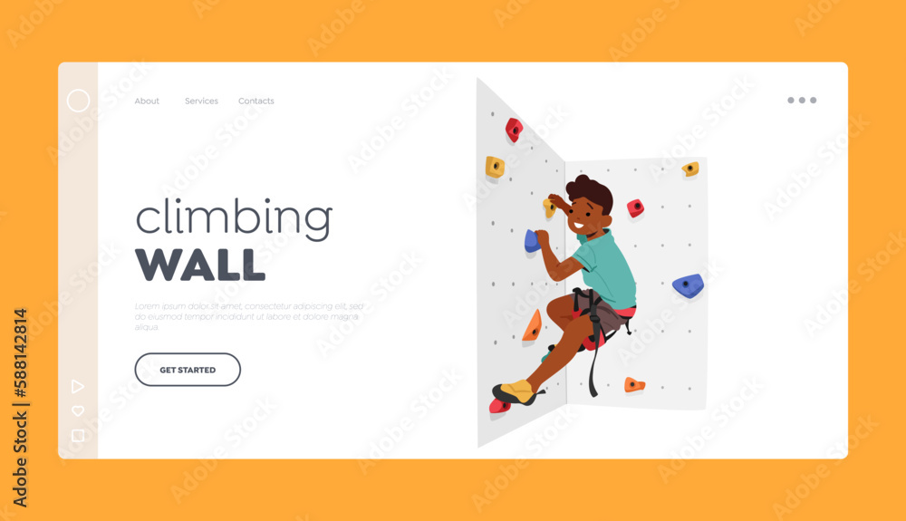 Climbing Wall Landing Page Template. Child Conquering A Climbing Wall ...