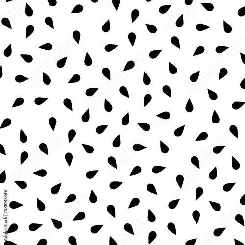 Cute seeds pattern illustration. Watermelon seeds on a white background. Black and white. Monochrome pattern. Graphic design. Trendy, modern repeated design