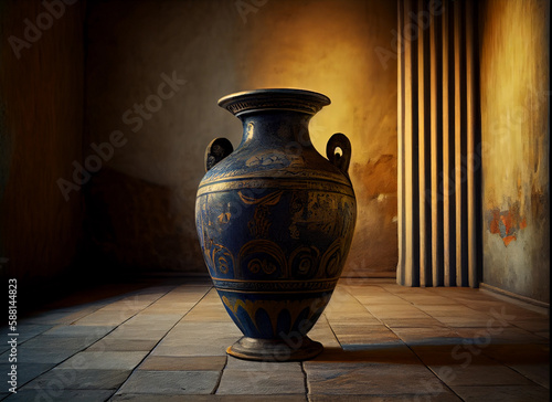 Greek amphora in the room. vintage vessel for wine and olive oil. ai generated photo